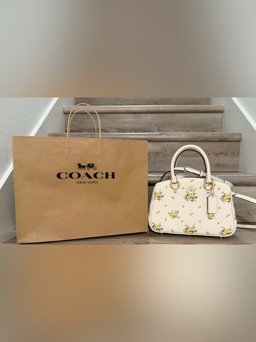 NWT COACH Savannah Small Carryall Bag w/ Floral Print Gold/Chalk CAL42 - Picture 8 of 10